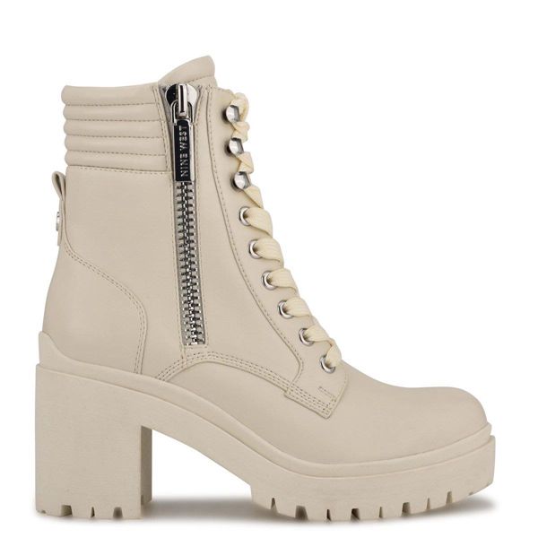 Nine West Quiz Heeled White Ankle Boots | South Africa 35V95-9T01